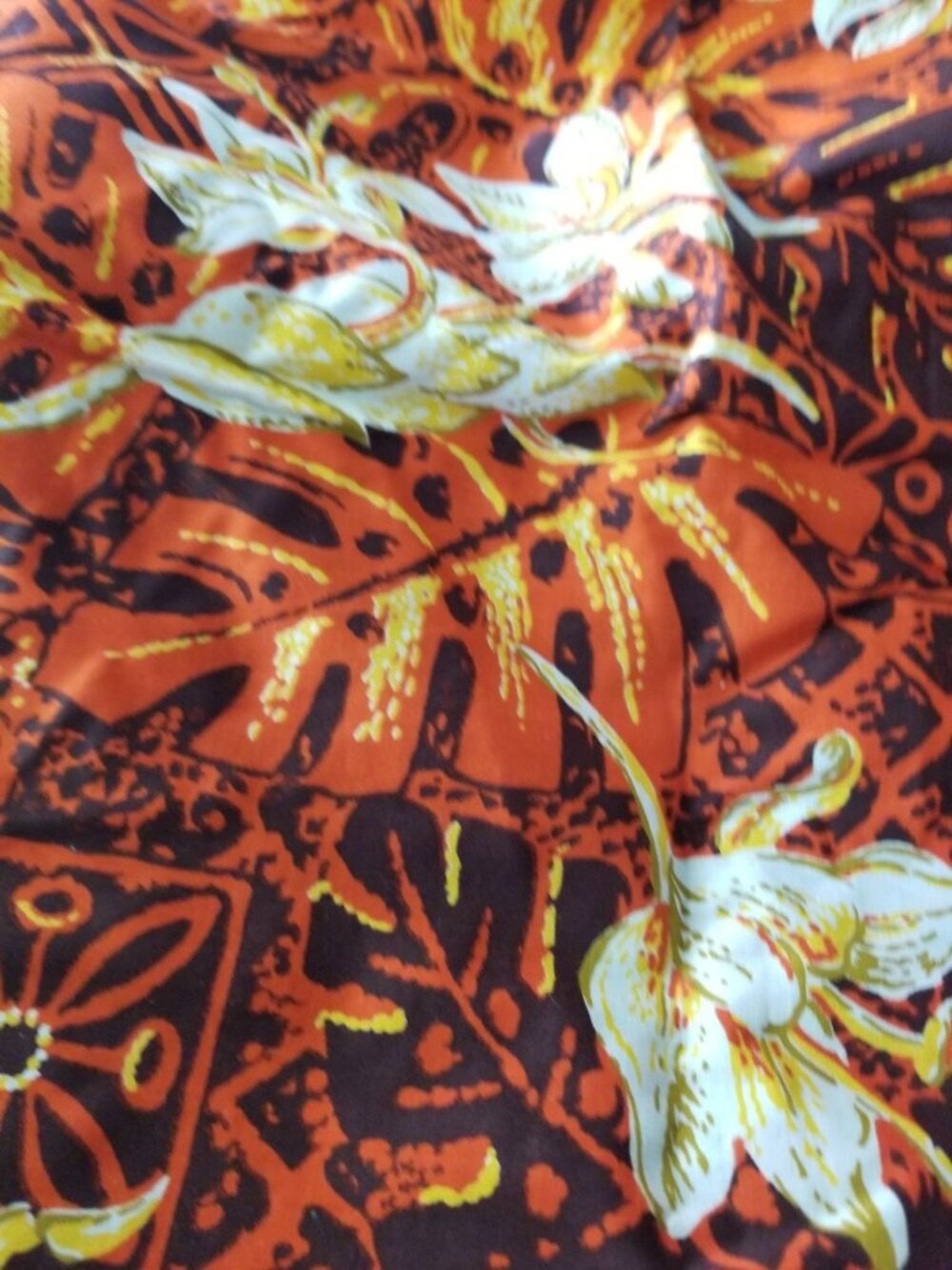 Material Cotton Orange Fabric Hawaiian White Orange Flowers Brown Black 36" x